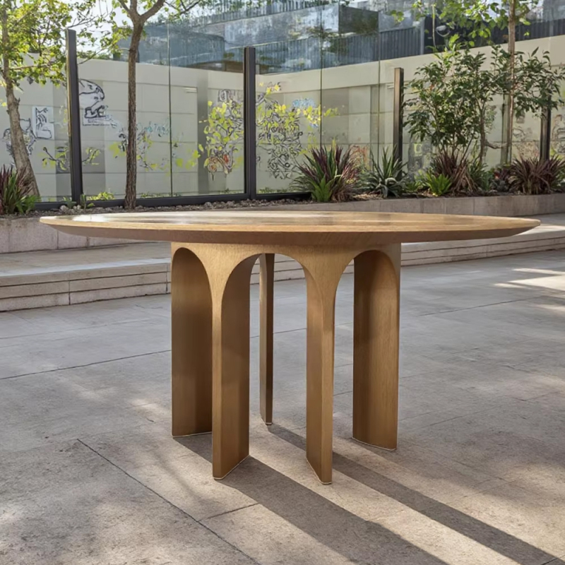 Modern Outdoor Wooden Round Dining Table for Patio and Garden