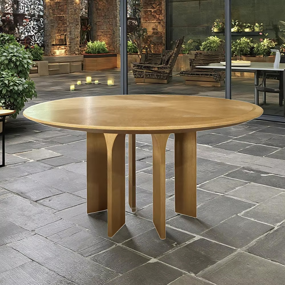 Modern Outdoor Wooden Round Dining Table for Patio and Garden