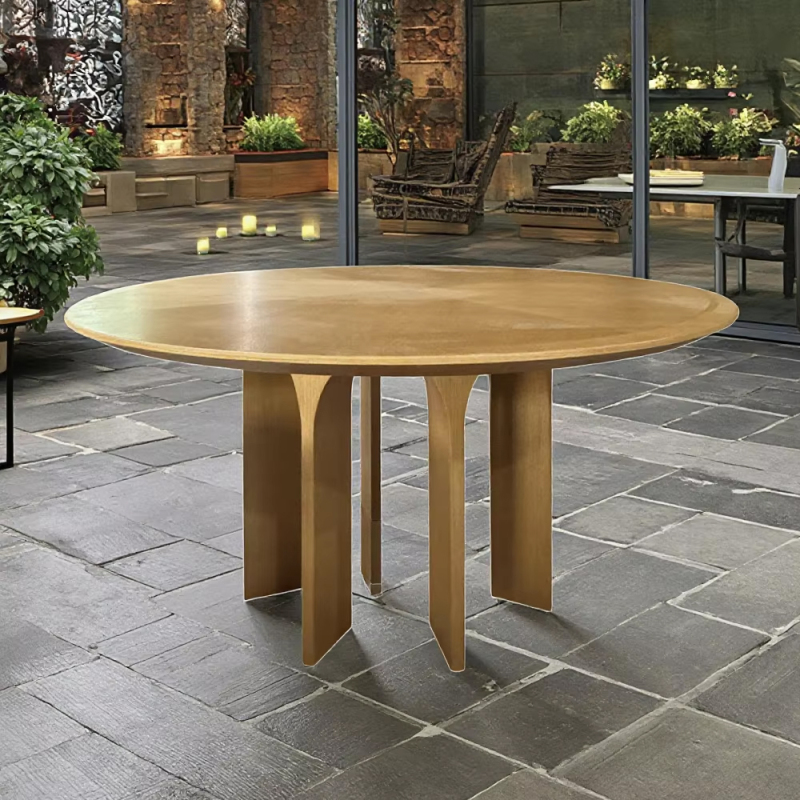 Modern Outdoor Wooden Round Dining Table for Patio and Garden
