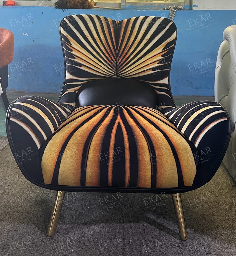 Modern Brass Lounge Chair with Fabric and Ultra-Fine Detailing