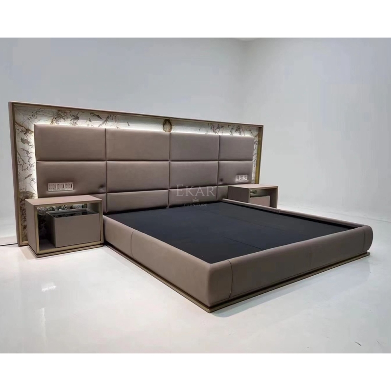 Luxurious and elegant brushed champagne gold widescreen bedroom bed
