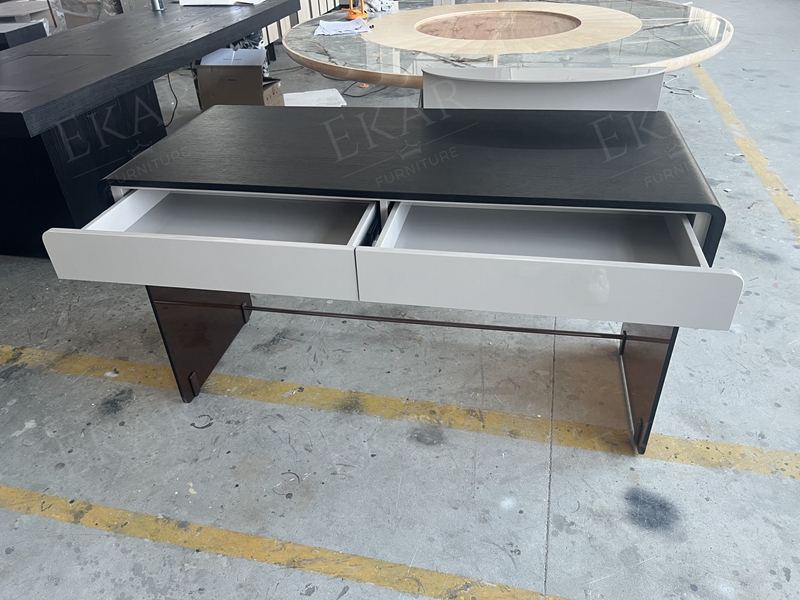 Modern Glass Top Office Desk with Metal Frame for Home or Workspace