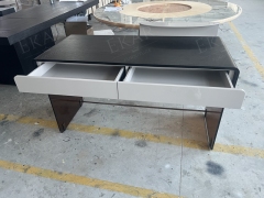 Modern Glass Top Office Desk with Metal Frame for Home or Workspace
