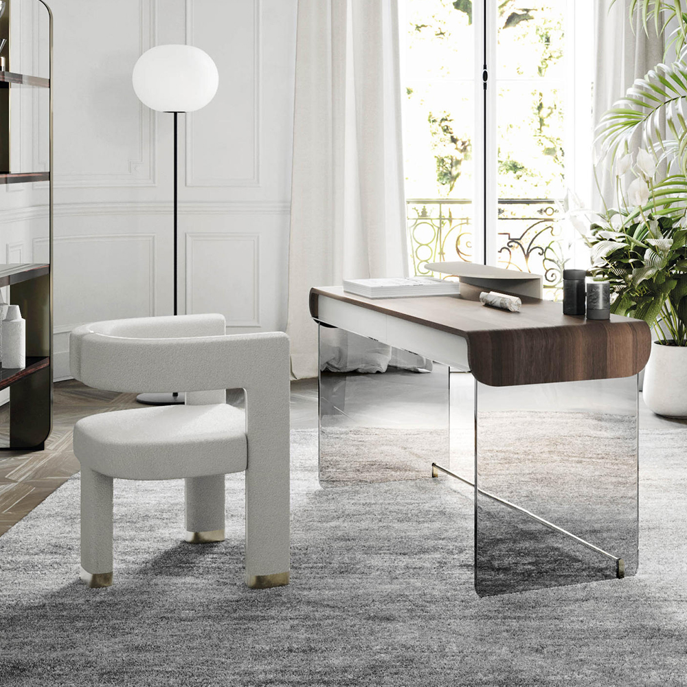 Modern Glass Top Office Desk with Metal Frame for Home or Workspace