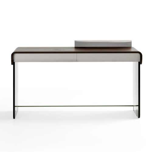 Modern Glass Top Office Desk with Metal Frame for Home or Workspace