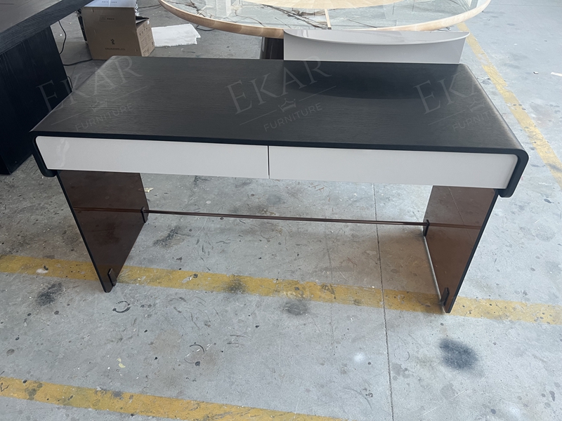 Modern Glass Top Office Desk with Metal Frame for Home or Workspace