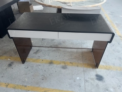 Modern Glass Top Office Desk with Metal Frame for Home or Workspace