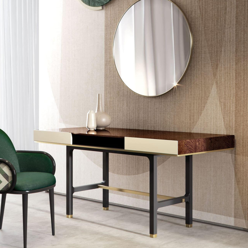 Modern Office Desk with Wooden Top and Metal Frame for Home or Workspace