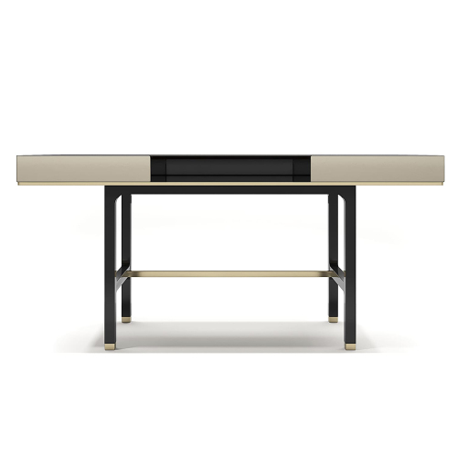 Modern Office Desk with Wooden Top and Metal Frame for Home or Workspace