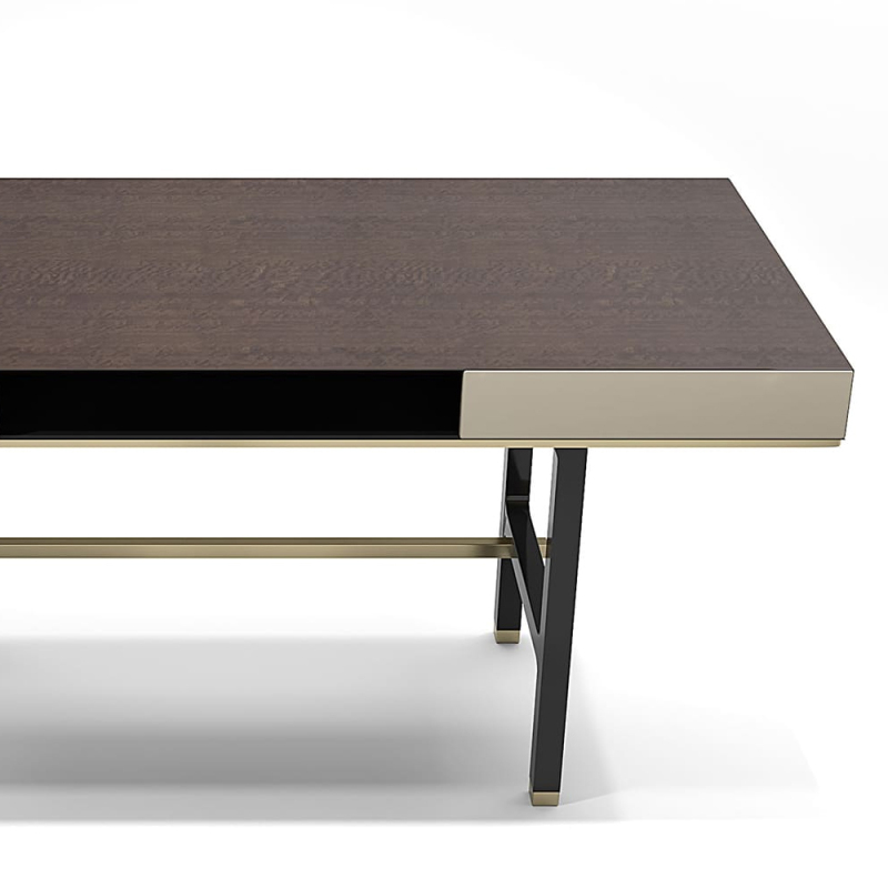 Modern Office Desk with Wooden Top and Metal Frame for Home or Workspace