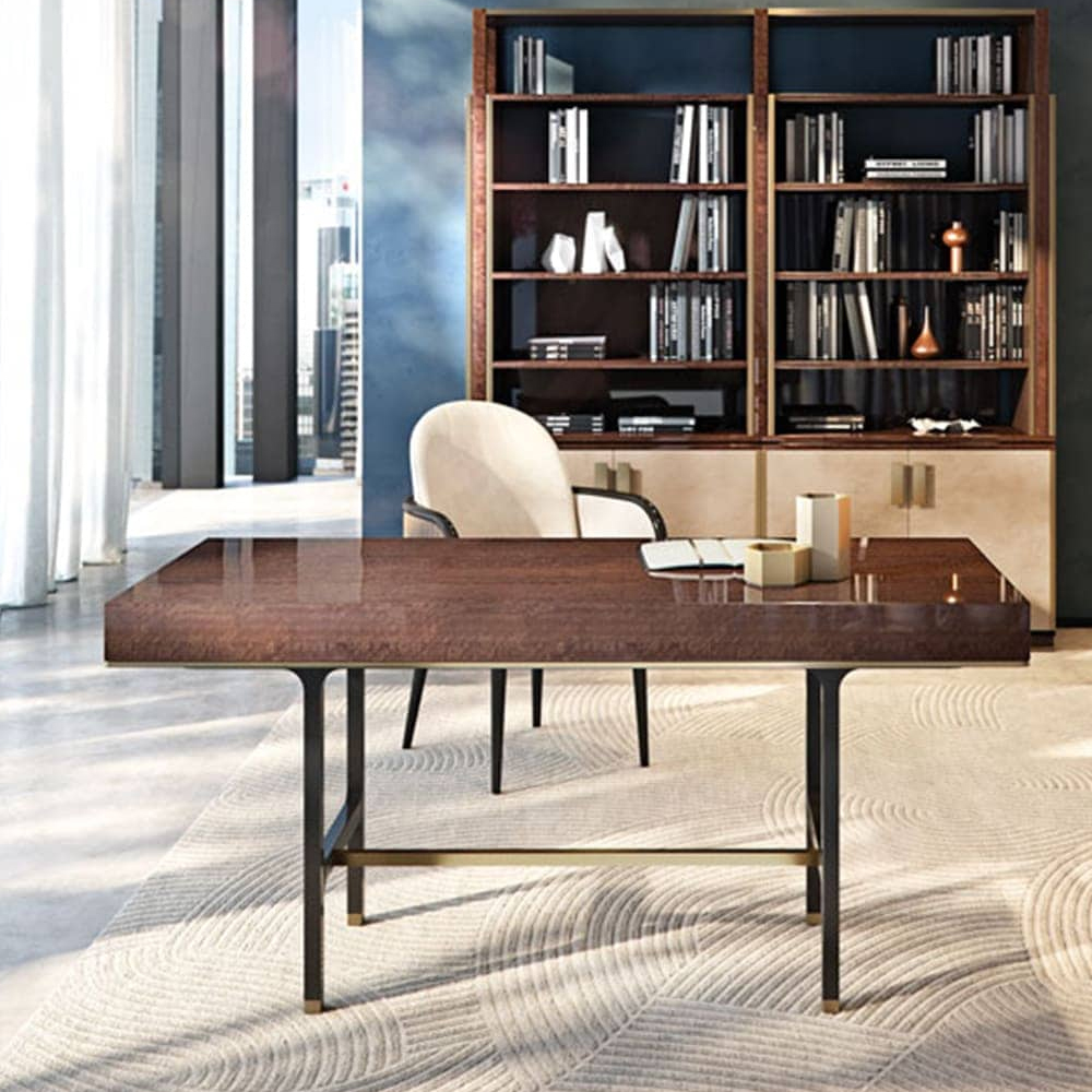 Modern Office Desk with Wooden Top and Metal Frame for Home or Workspace