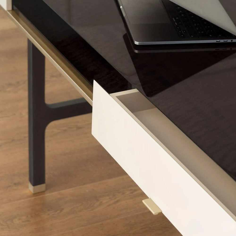 Modern Office Desk with Wooden Top and Metal Frame for Home or Workspace