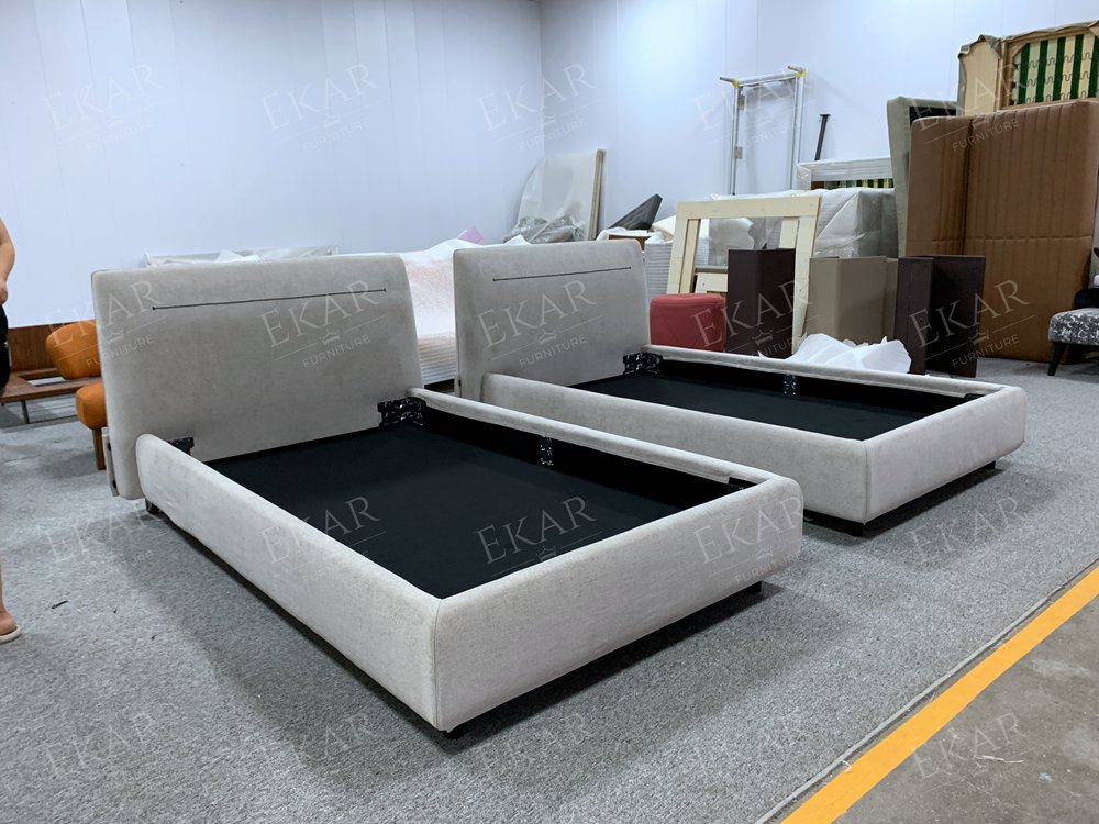 Computer-Embroidered Bed with Horn Button Accents