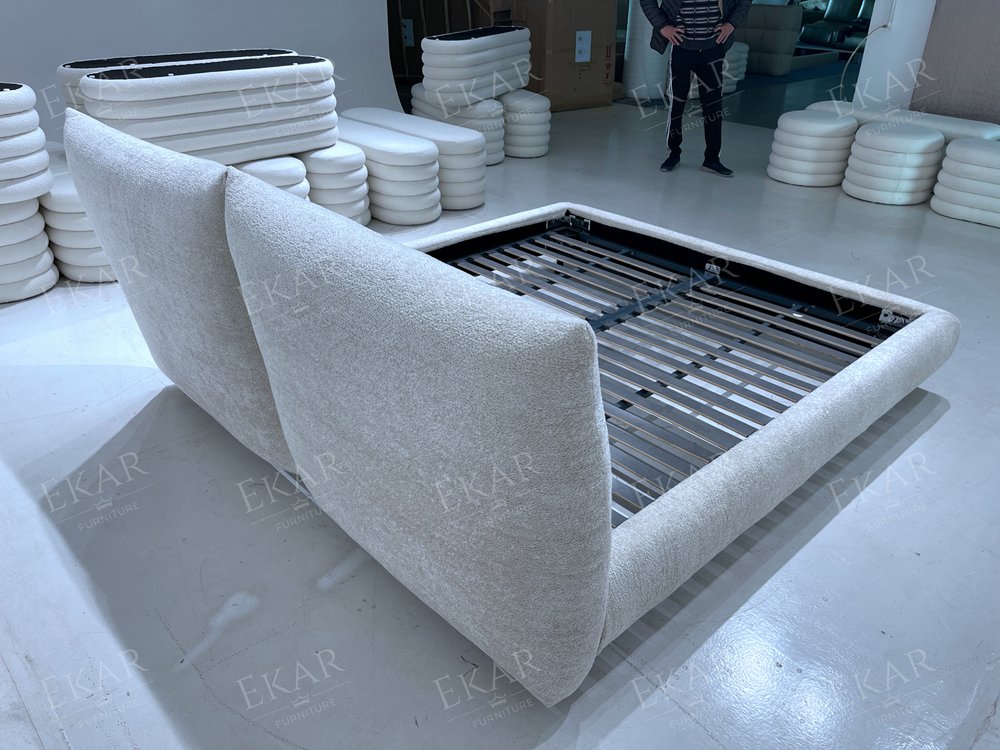Metal Frame Bed with Upholstered Headboard