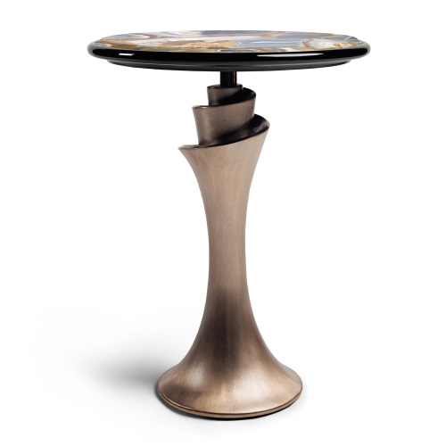 Modern Round Side Table with Marble Top and Metal Frame for Living Room