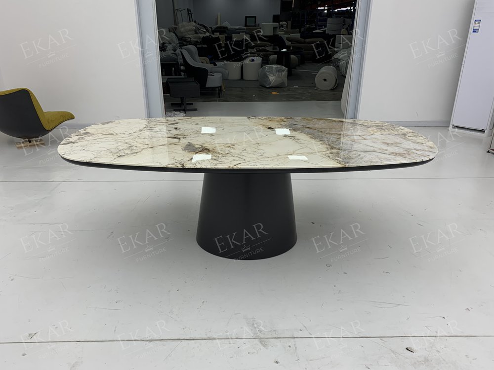 EKAR Cone Pedestal Oval Dining Table | Modern Minimalist Stone Top Dining Table | EKAR FURNITURE WHCD207