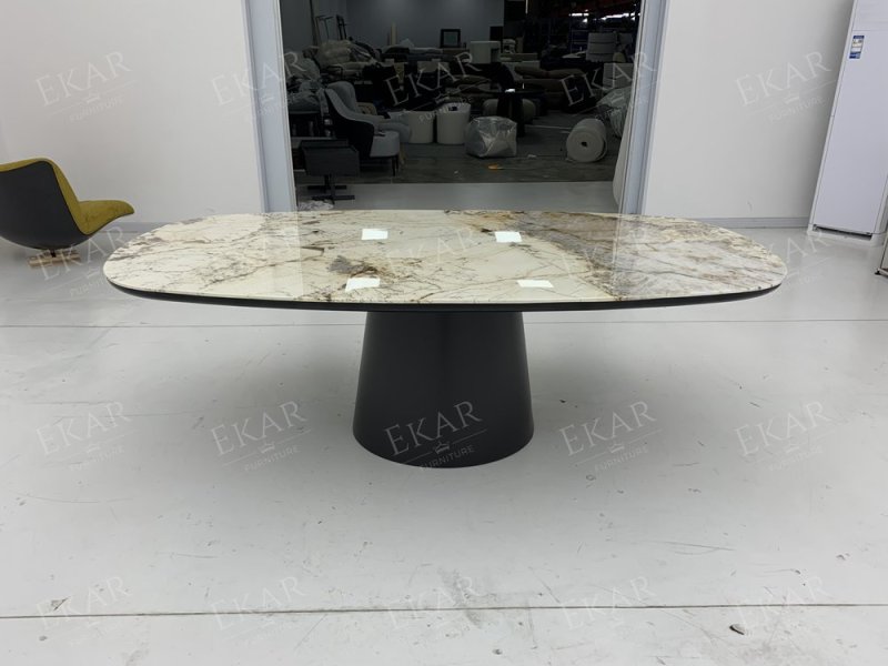 EKAR Cone Pedestal Oval Dining Table | Modern Minimalist Stone Top Dining Table | EKAR FURNITURE WHCD207