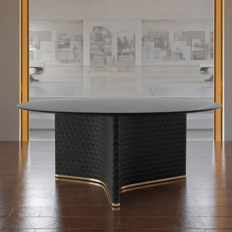 Modern Round Dining Table with Wooden Top and Metal Base for Kitchen or Dining Room