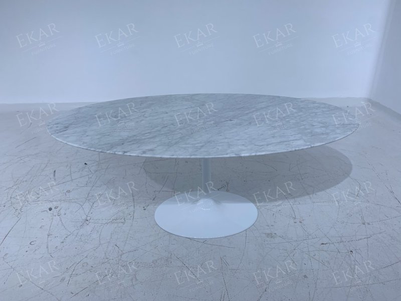 Sleek White High-Gloss Marble Beveled Edge Dining Table