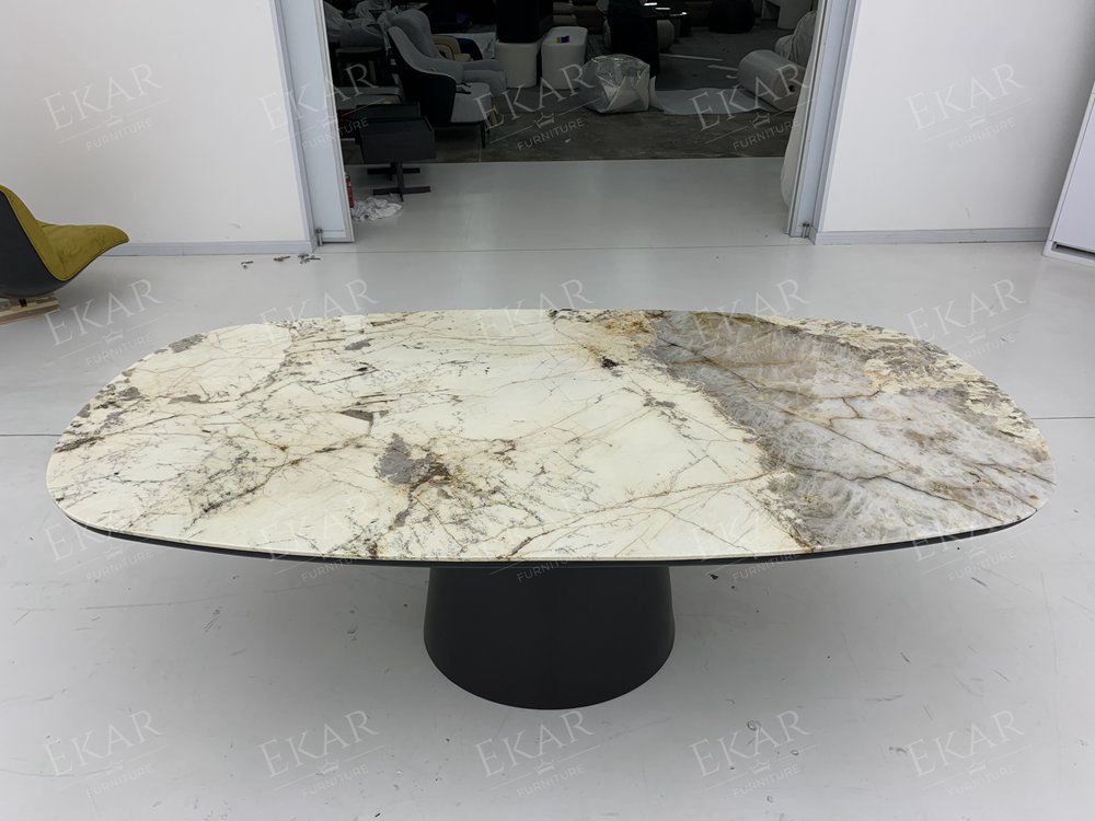 EKAR Cone Pedestal Oval Dining Table | Modern Minimalist Stone Top Dining Table | EKAR FURNITURE WHCD207