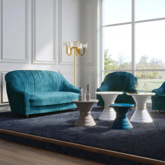 Modern Round Side Table with Wooden Top and Metal Frame for Living Room