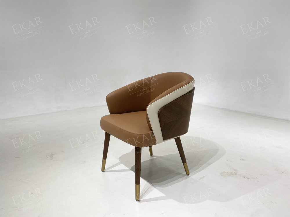 EKAR Chevron Wood Back Dining Chair | Modern Walnut & Leather Dining Chair | EKAR FURNITURE