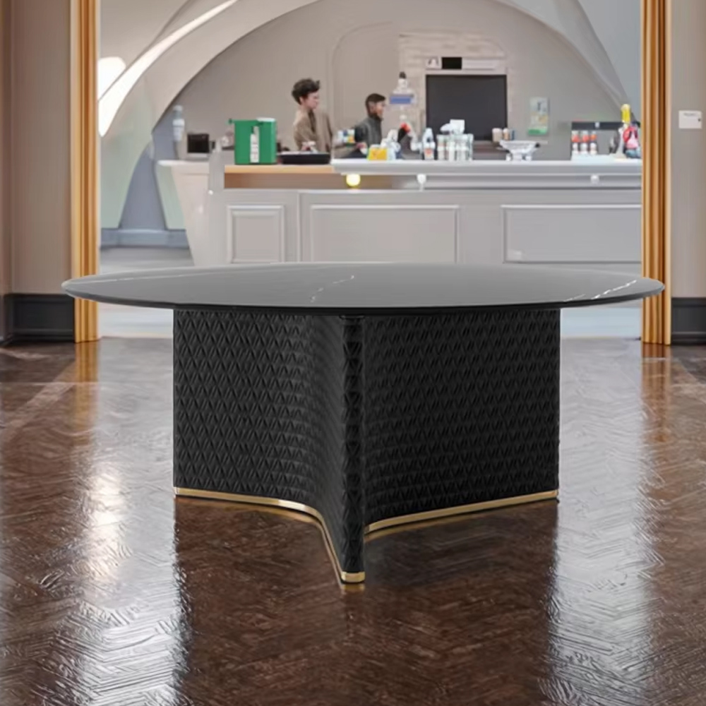 Modern Round Dining Table with Wooden Top and Metal Base for Kitchen or Dining Room