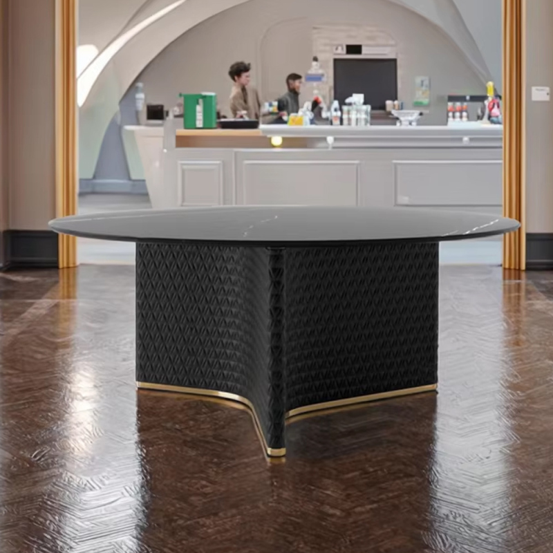Modern Round Dining Table with Wooden Top and Metal Base for Kitchen or Dining Room