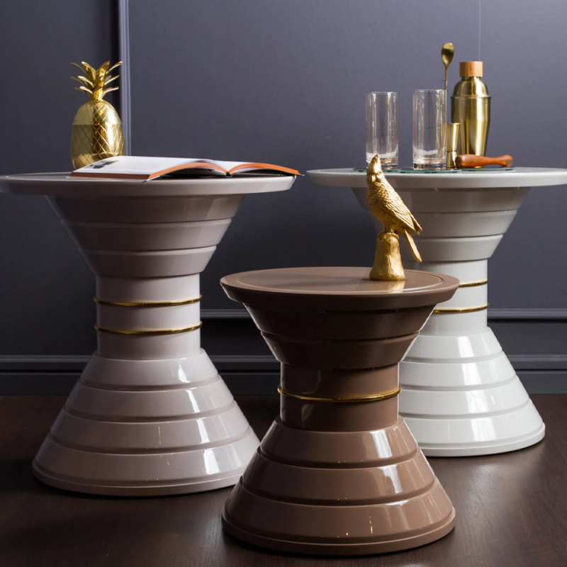 Modern Round Side Table with Wooden Top and Metal Frame for Living Room