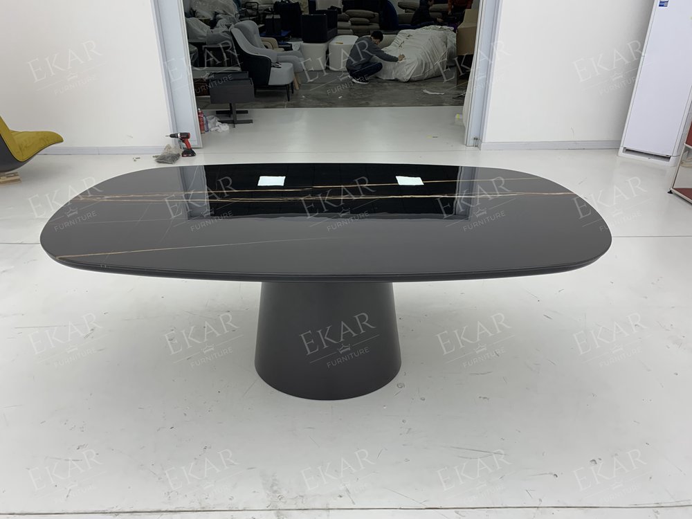 EKAR Cone Pedestal Oval Dining Table | Modern Minimalist Stone Top Dining Table | EKAR FURNITURE WHCD207