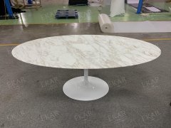 Sleek White High-Gloss Marble Beveled Edge Dining Table
