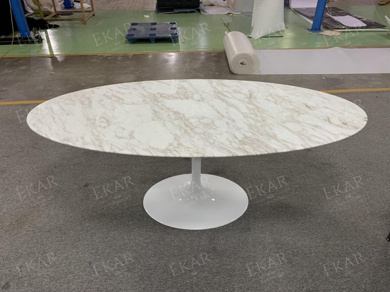 Sleek White High-Gloss Marble Beveled Edge Dining Table