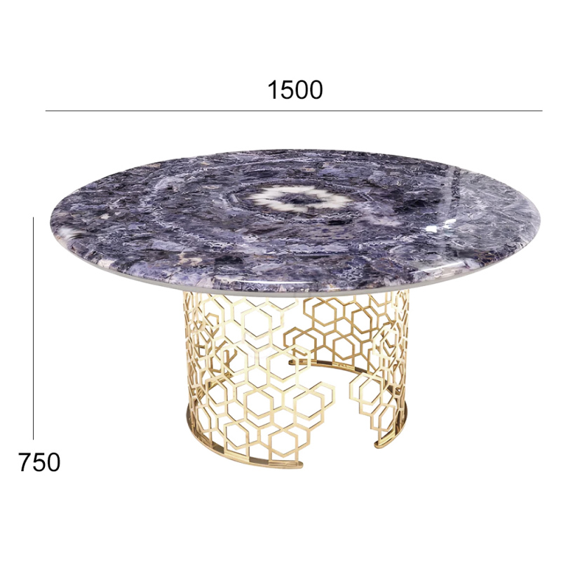 Modern Round Dining Table with Marble Top and Metal Base for Kitchen or Dining Room