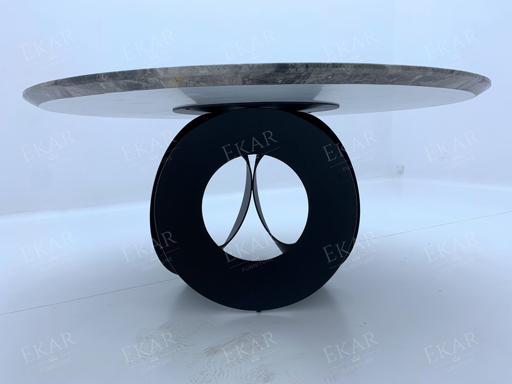 EKAR Loop Sculptural Base Round Dining Table | Modern Statement Marble & Glass Top Dining Table | EKAR FURNITURE