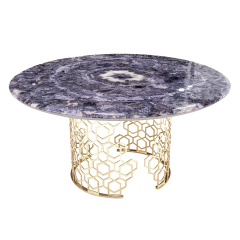 Modern Round Dining Table with Marble Top and Metal Base for Kitchen or Dining Room