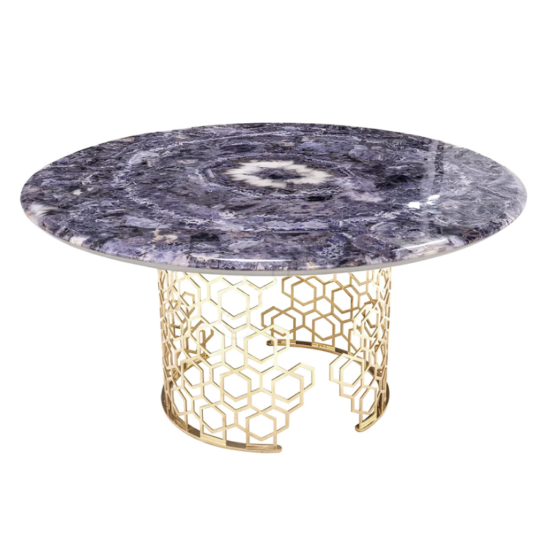 Modern Round Dining Table with Marble Top and Metal Base for Kitchen or Dining Room