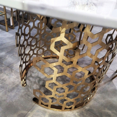 Modern Round Dining Table with Marble Top and Metal Base for Kitchen or Dining Room