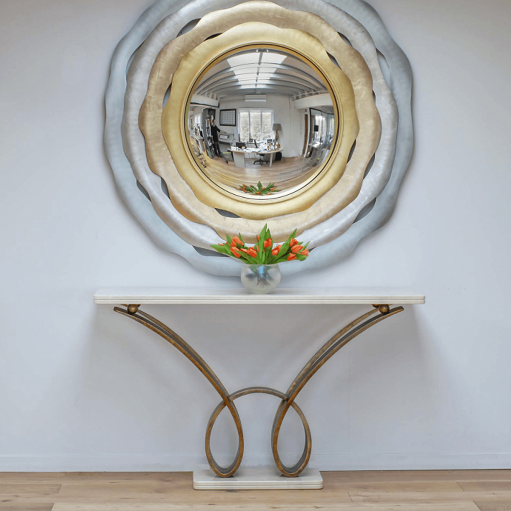 Modern Metal Console Table with Wooden Top for Entryway or Living Room