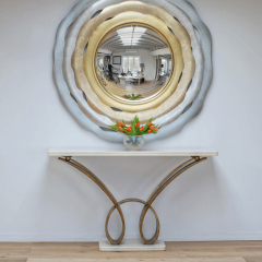 Modern Metal Console Table with Wooden Top for Entryway or Living Room