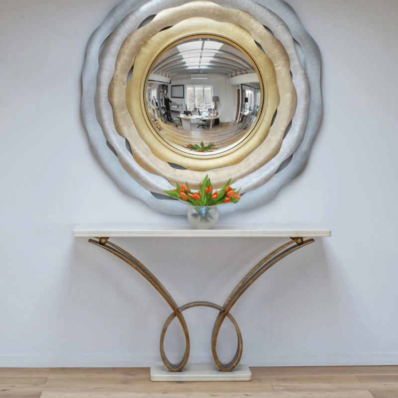 Modern Metal Console Table with Wooden Top for Entryway or Living Room