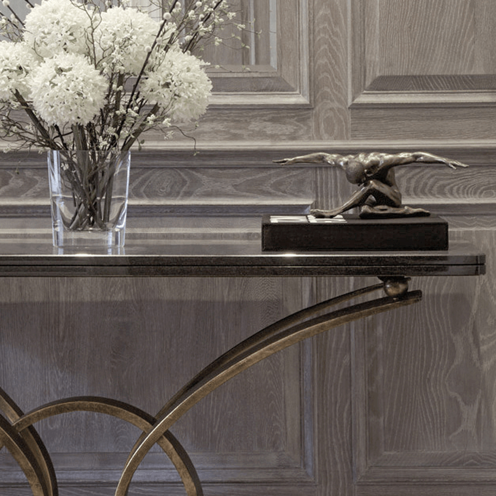 Modern Metal Console Table with Wooden Top for Entryway or Living Room