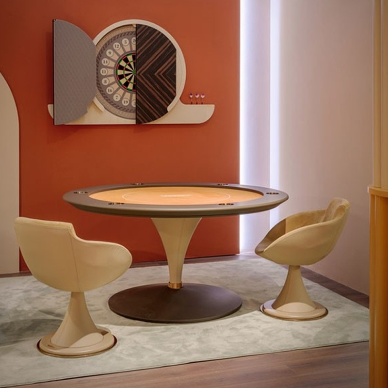 Modern Round Game Table with Felt Surface and Wooden Frame