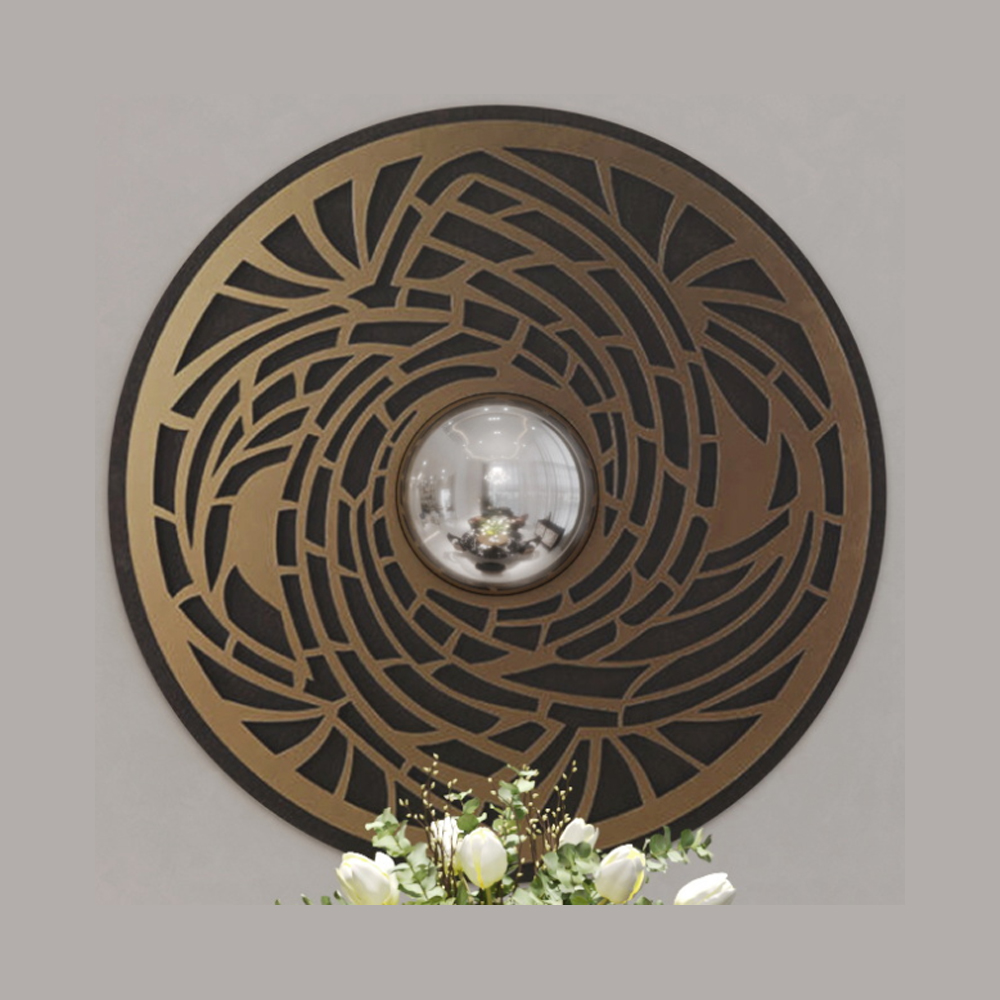 Modern Round Decorative Mirror with Metal Frame for Bedroom or Living Room