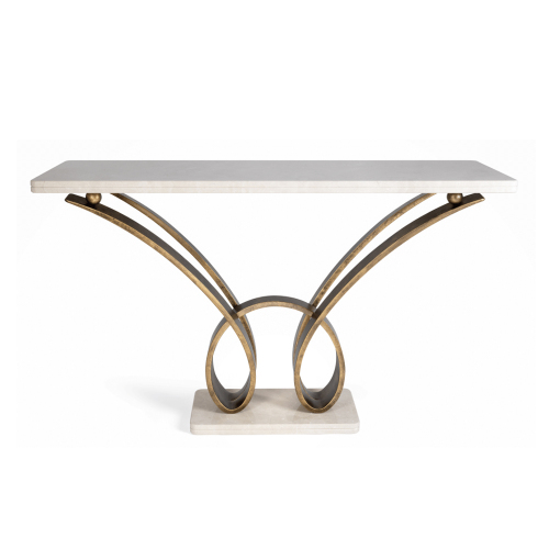 Modern Metal Console Table with Wooden Top for Entryway or Living Room