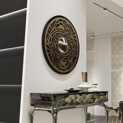 Modern Round Decorative Mirror with Metal Frame for Bedroom or Living Room