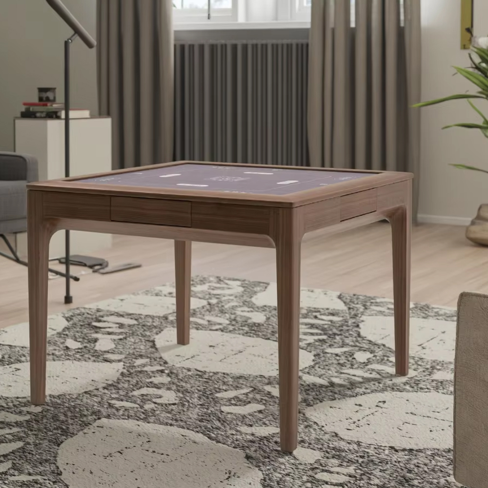 Modern Square Game Table with Felt Surface and Wooden Frame