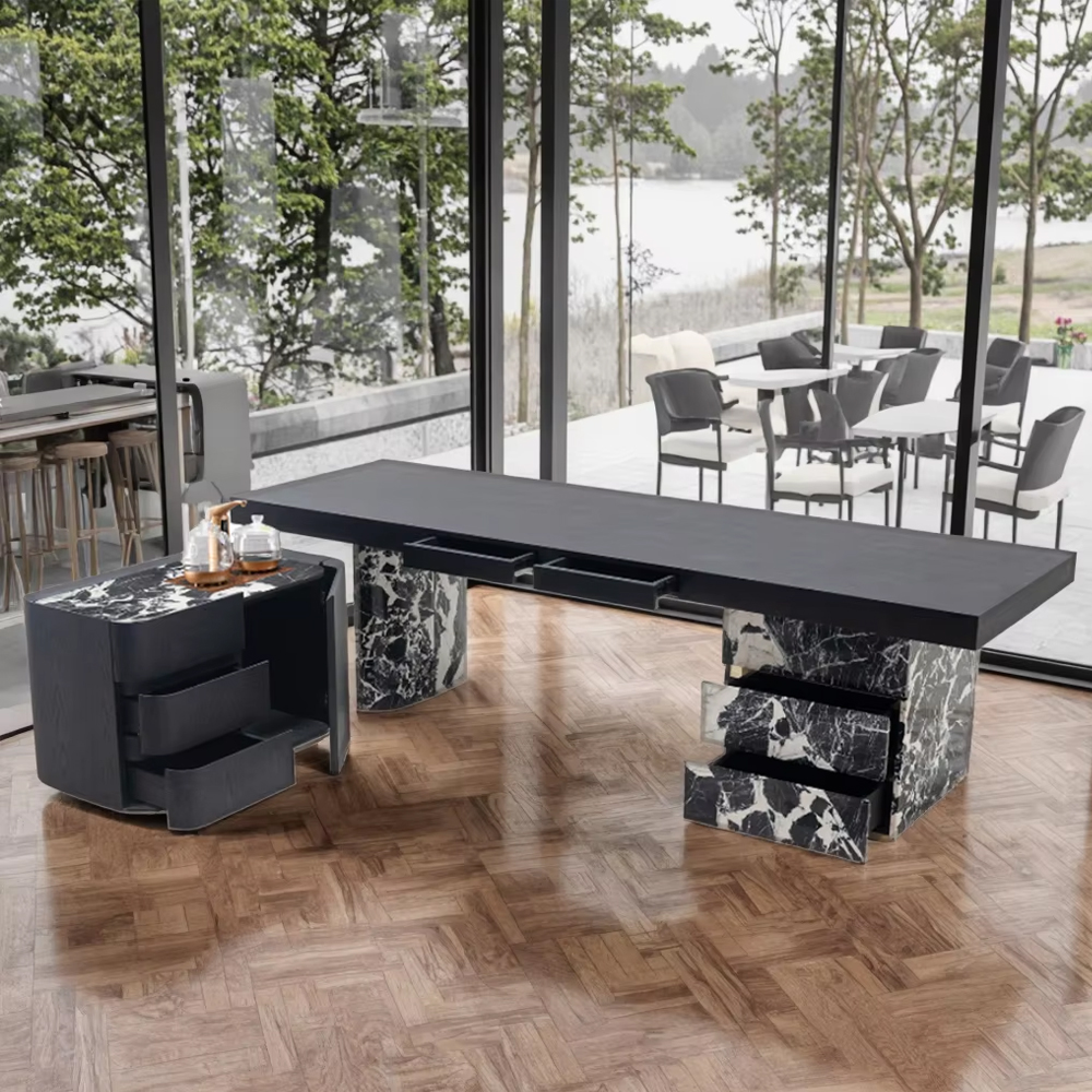 Modern Marble Tea Table with Metal Frame for Living Room