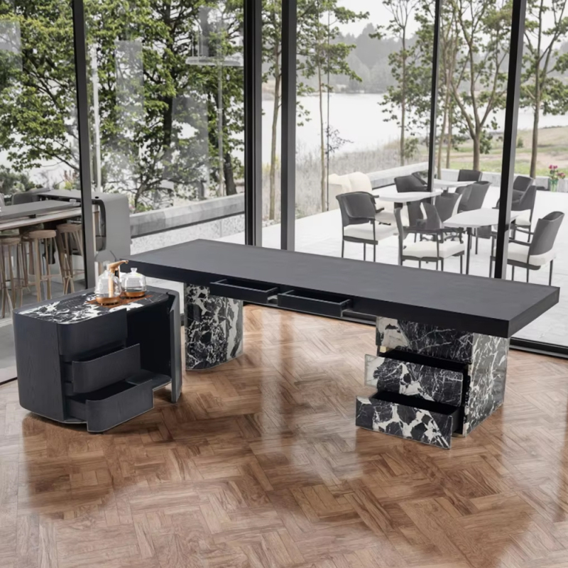 Modern Marble Tea Table with Metal Frame for Living Room