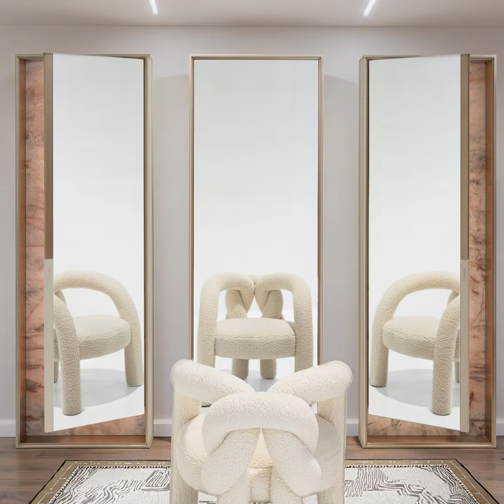 Modern Floor Mirror with Wooden Frame for Bedroom or Dressing Area
