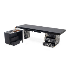 Modern Marble Tea Table with Metal Frame for Living Room